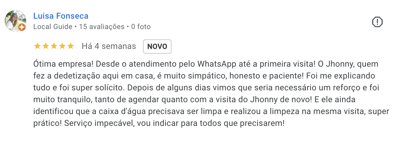 Avaliação 7 no Google